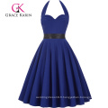 Grace Karin Sweetheart Backless Halter Nylon-Coton Retro Vintage 50s Blue Picnic Party Dress CL008950-5